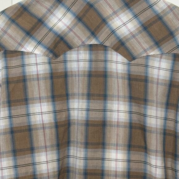 Vintage Size Medium Levi's Levi Strauss & Co Pearl Snap Brown Plaid Shirt Korea - Picture 7 of 9